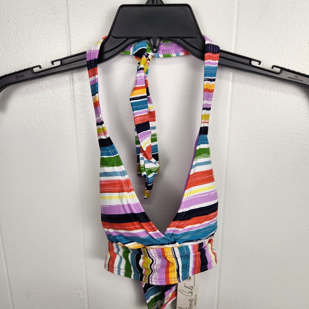 Anne Cole Multicolor Stripe Bikini Top XS Halter Bralette‎ NWT